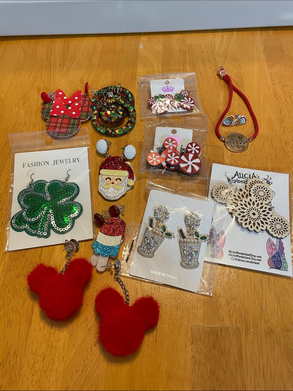 Disney Holiday Jewelry Lot Christmas 4th of July Shamrock Earrings Bracelet